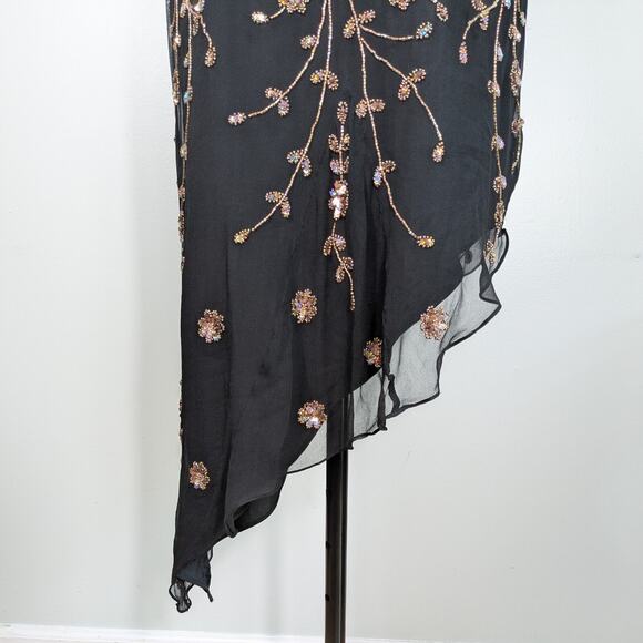 Vintage Sean Collection Midi Maxi Dress L Black Copper Fairy Y2K Prom Asymmetric - Picture 6 of 13